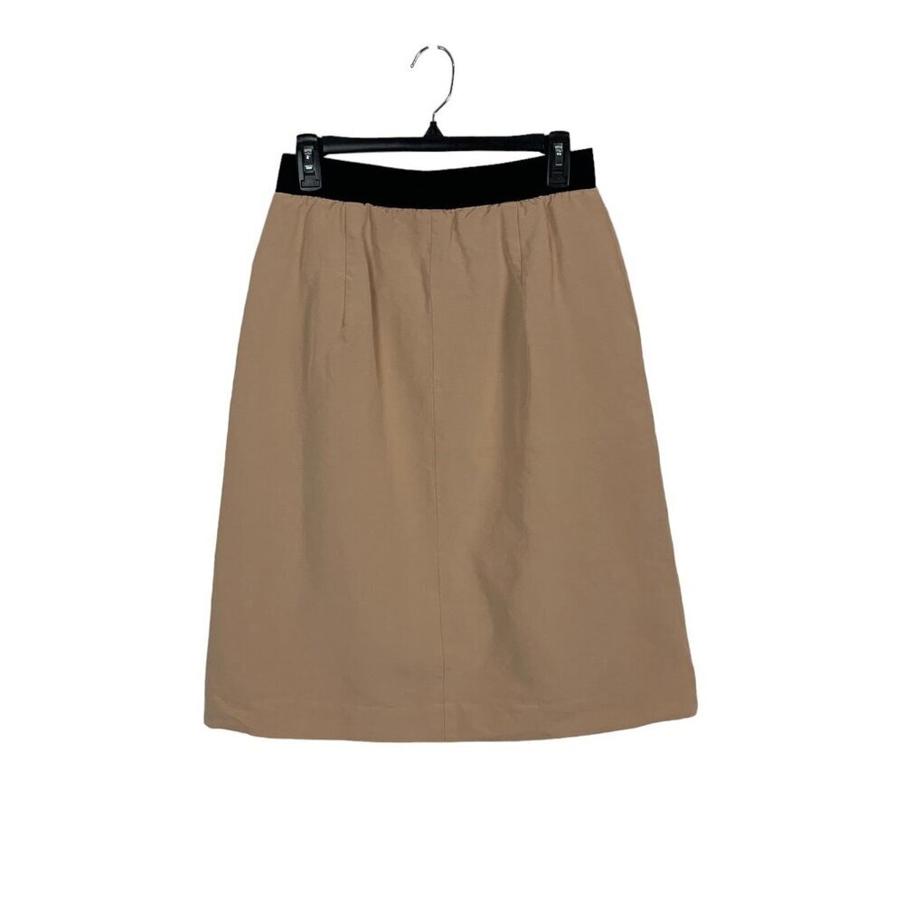 Karolina Zmarlak Tan Black Silk Blend Lined Midi Skirt Elegant‎ Minimalist 12